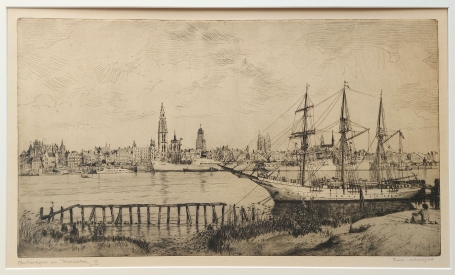 Belgische etser R. Malfliet met een ets van de Mercator