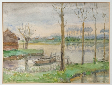 Belgische schilder R. Malfliet met een aquarel