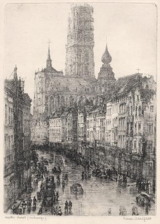 Belgische etser R. Malfliet met een ets