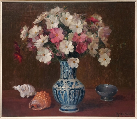 Belgische kunstenaar R. Malfliet met een stilleven