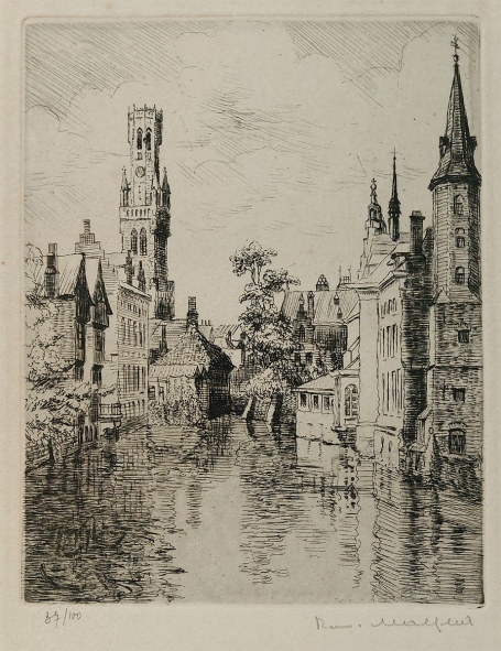 Belgische etser R. Malfliet met een ets