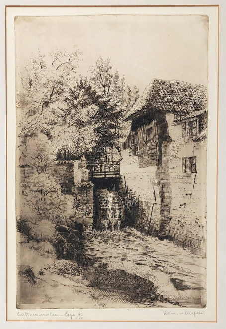 Belgische etser R. Malfliet met een grote ets