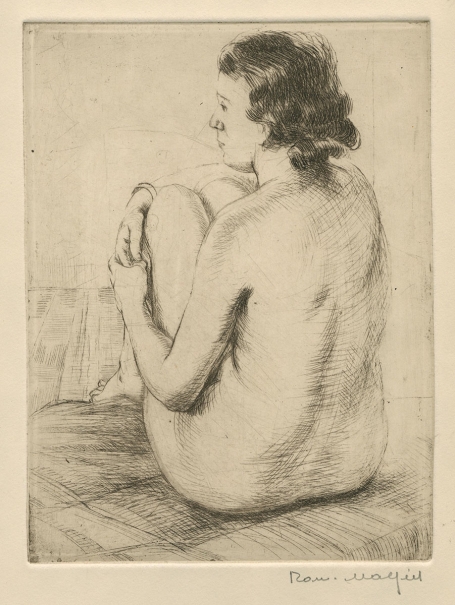 Belgische etser Romain Malfliet met een ets van naakte dame