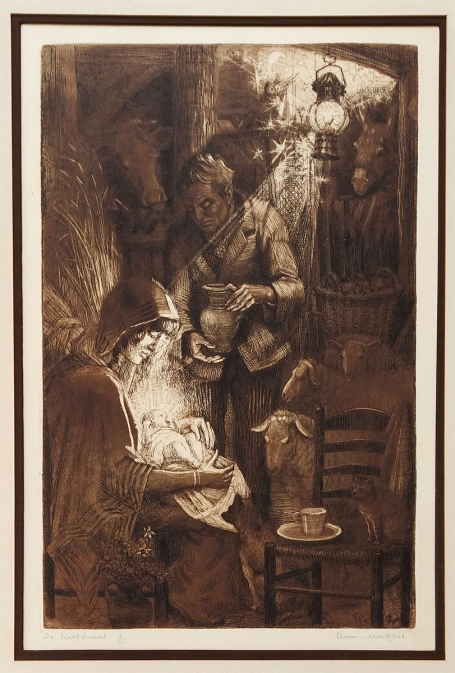 Belgische etser R. Malfliet met een grote ets