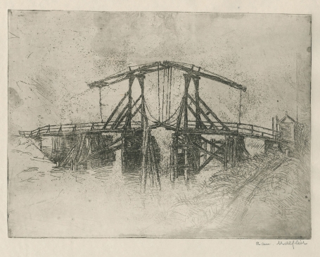 Belgische etser R. Malfliet met een droge naald ets