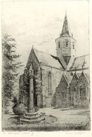 Belgische etser R. Malfliet met een ets