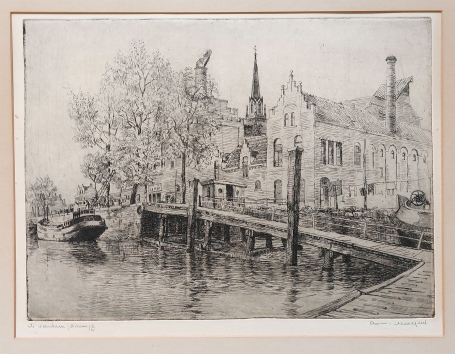 Belgische etser R. Malfliet met een grote ets