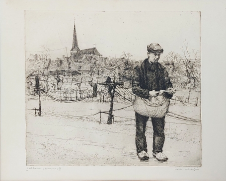 Belgische etser Romain Malfliet met een ets