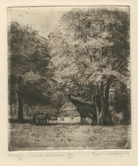 Belgische etser R. Malfliet met een landschap