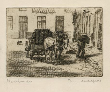 Belgische etser R. Malfliet met een kleine ets