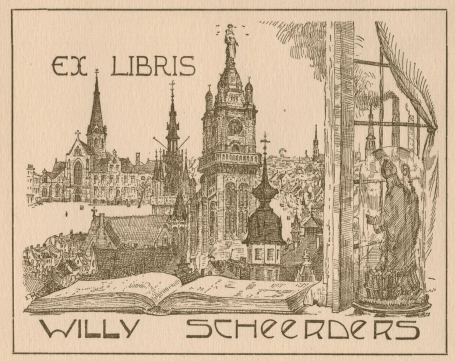Belgische etser Romain Malfliet met een ex libris