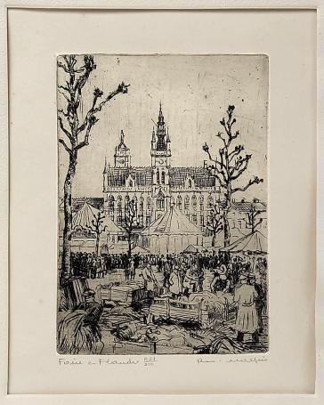 Belgische etser R. Malfliet met een ets