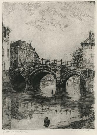 Belgische etser Romain Malfliet met een ets van Mechelen