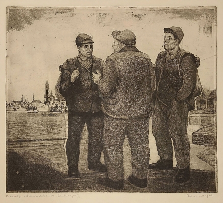 Belgische etser R. Malfliet met een grote ets