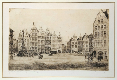 Belgische etser R. Malfliet met een ets