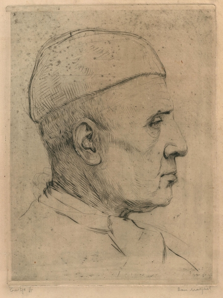 Belgische etser Romain Malfliet met een ets van Gustje