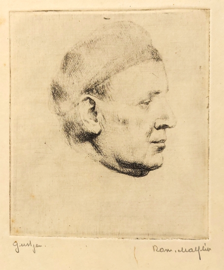 Belgische etser Romain Malfliet met een ets van Gustje