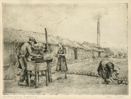 Belgische etser R. Malfliet met een ets van de Rupelstreek