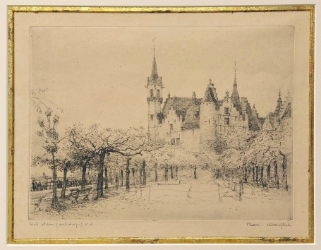 Belgische etser R. Malfliet met een grote ets