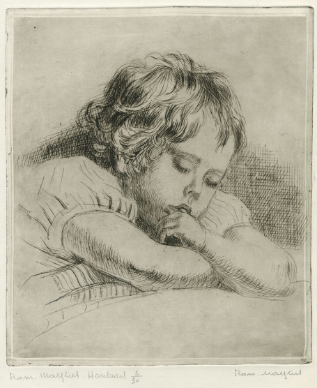 Belgische etser R. Malfliet met een ets uit 1977