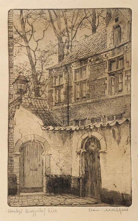 Belgische etser R. Malfliet met een kleine ets