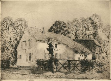 Belgische etser R. Malfliet met een grote ets