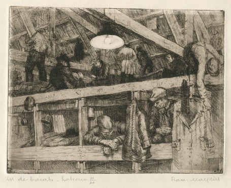 Belgische etser R. Malfliet met een ets uit Lokeren