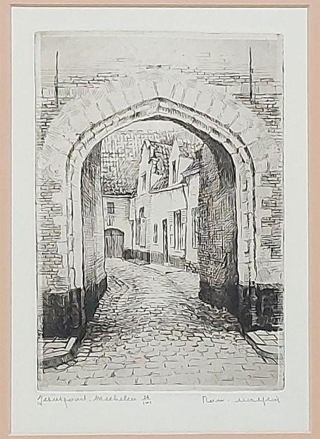 Belgische etser Romain Malfliet met een Mechelse ets