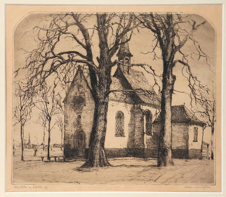 Belgische etser R. Malfliet met een ets