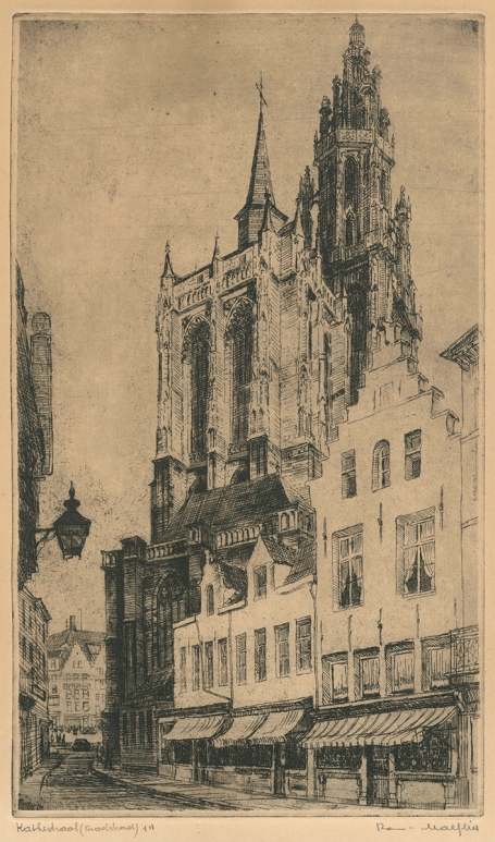 Belgische etser R. Malfliet met een grote ets