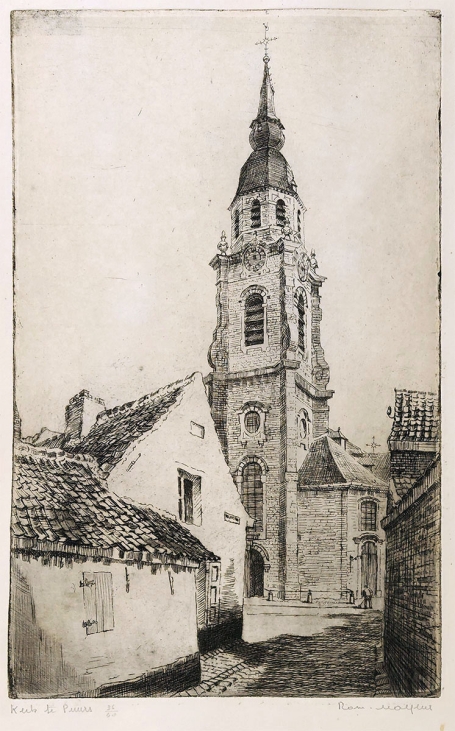 Belgische etser R. Malfliet met een ets