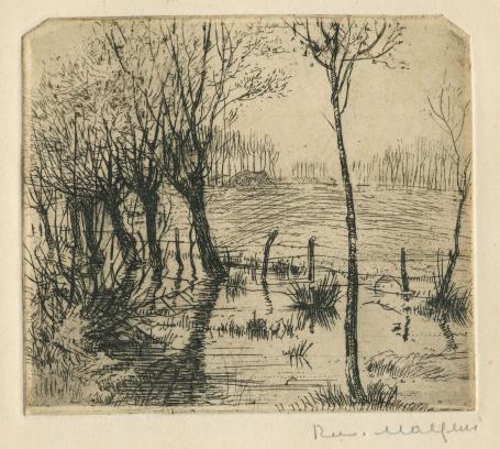 Belgische etser R. Malfliet met een etsje