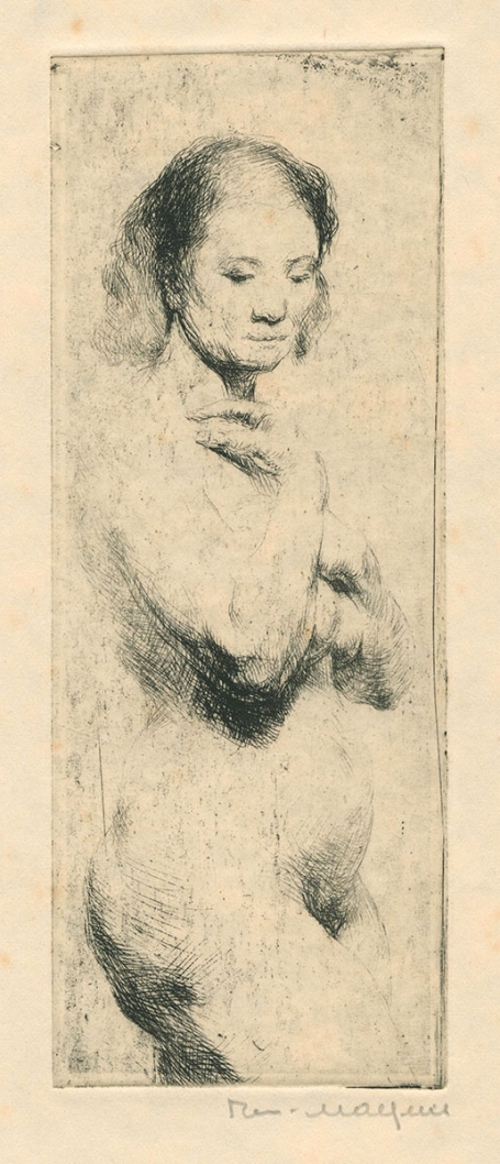 Belgische etser R. Malfliet met een naakt