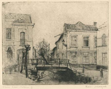 Belgische etser R. Malfliet met een ets van Lokeren