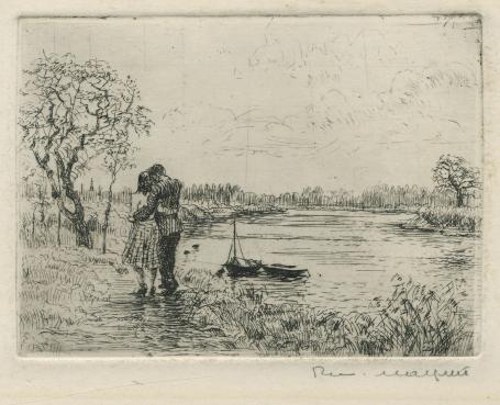 Belgische etser R. Malfliet met een ets verliefd koppeltje