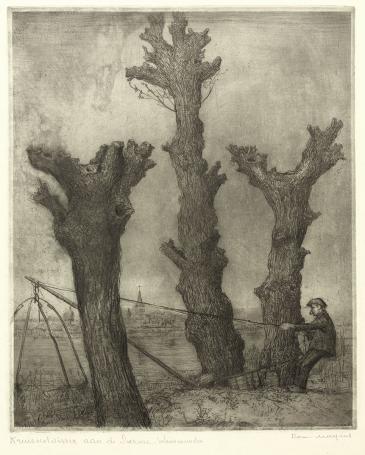 Belgische etser R. Malfliet met een zeer grote ets