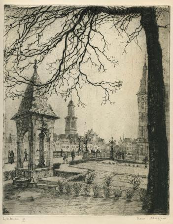 Belgische etser R. Malfliet met een ets uit 2003