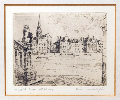 Belgische etser R. Malfliet met een kleine ets