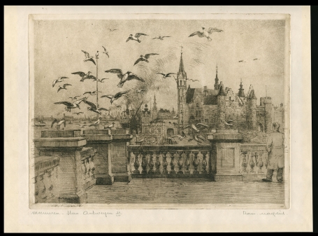 Grote gesigneerde ets van Romain Malfliet kopen