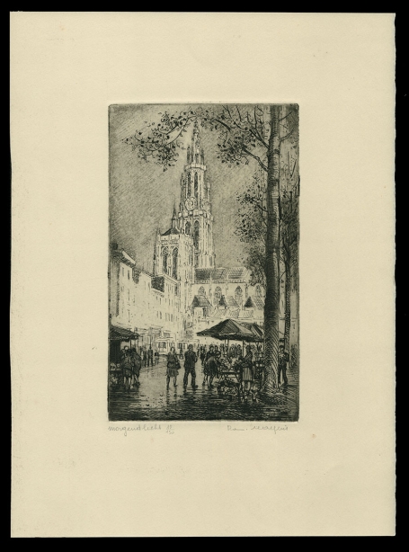 Gesigneerde Antwerpse ets van Romain Malfliet kopen