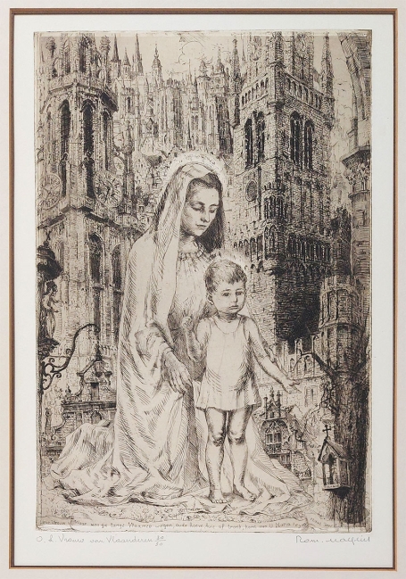 Belgische etser R. Malfliet met een grote ets