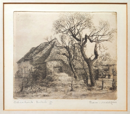 Belgische etser R. Malfliet met een ets