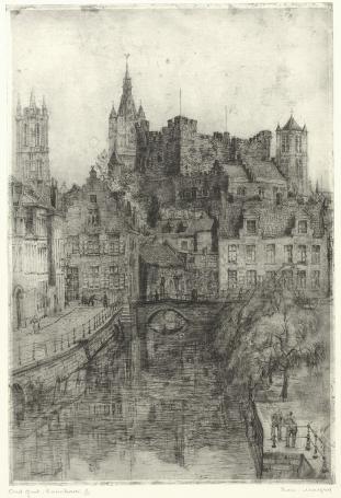 Belgische etser R. Malfliet met een heel grote ets