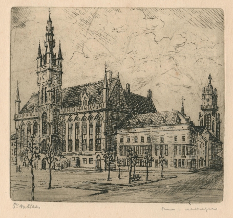 Belgische etser R. Malfliet met een ets