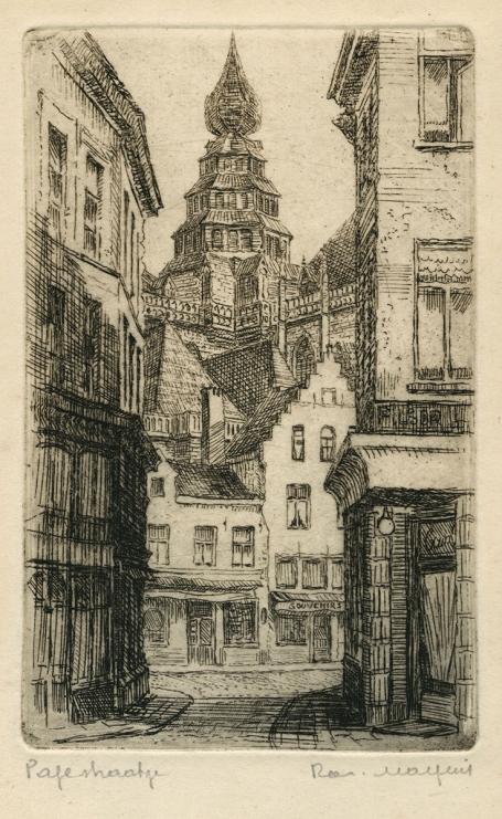 Belgische etser R. Malfliet met een kleine ets