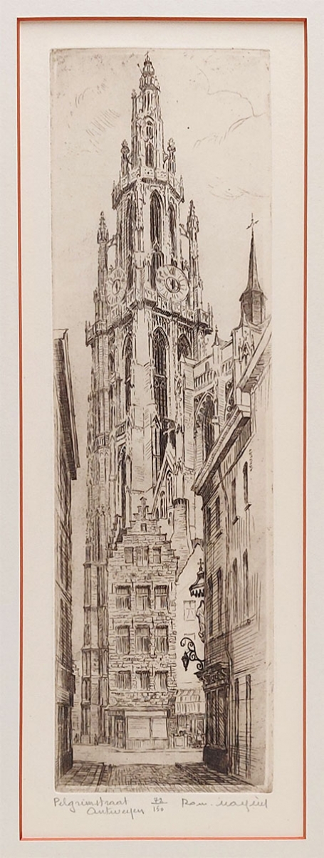 Belgische etser Romain Malfliet met een gesigneerde ets