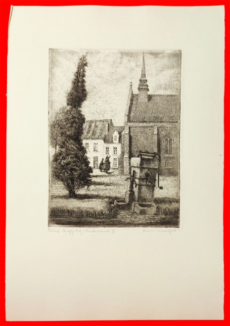 Belgische etser R. Malfliet met een grote ets