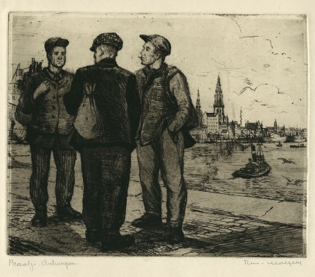 Belgische etser R. Malfliet met een ets