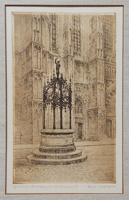 Belgische etser R. Malfliet met een Antwerpse ets