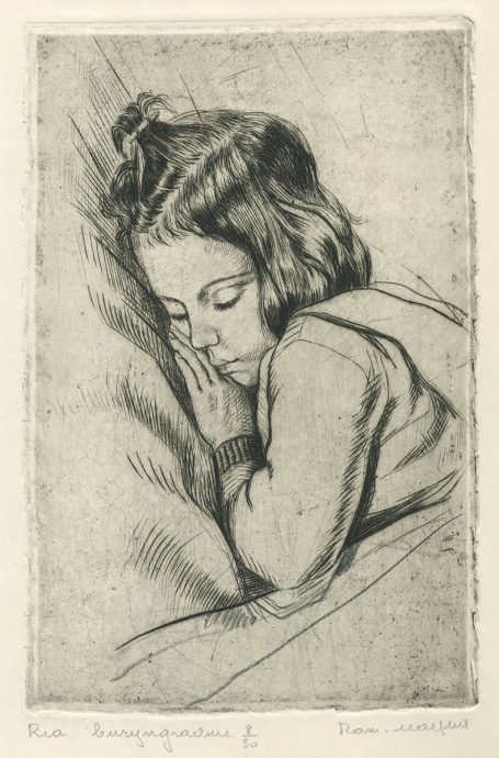 Belgische etser R. Malfliet met een burijngravure